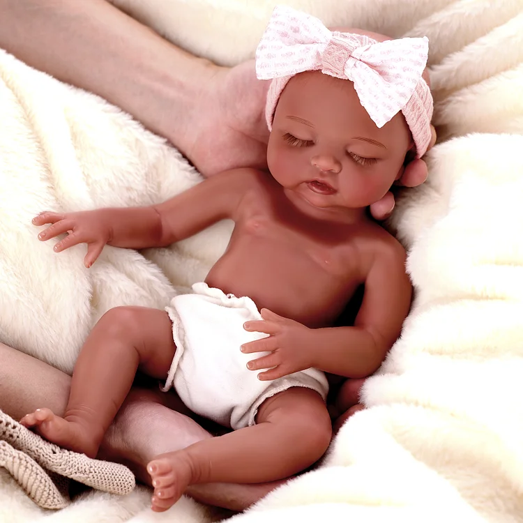 Nancy 12"/16'' Realistic Silicone Sleeping Baby African American Little Infant Girl - Image 3
