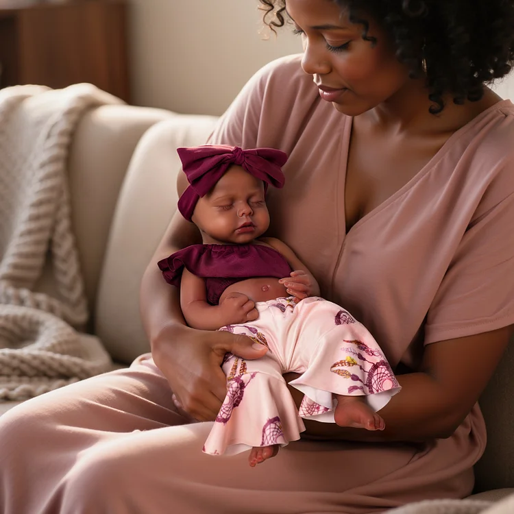 Lucy 12"/16'' Realistic Silicone Sleeping Baby African American Little Infant Girl - Image 9