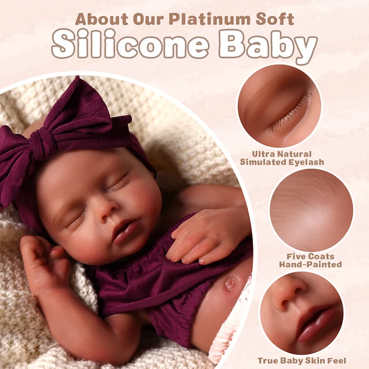 Lucy 12"/16'' Realistic Silicone Sleeping Baby African American Little Infant Girl - Image 3