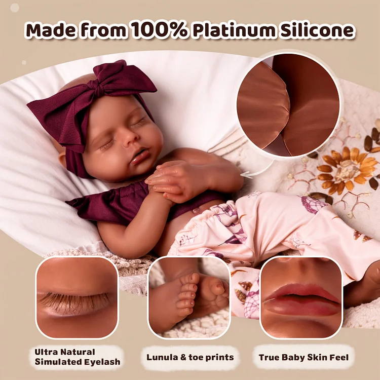 Lucy 12"/16'' Realistic Silicone Sleeping Baby African American Little Infant Girl - Image 4