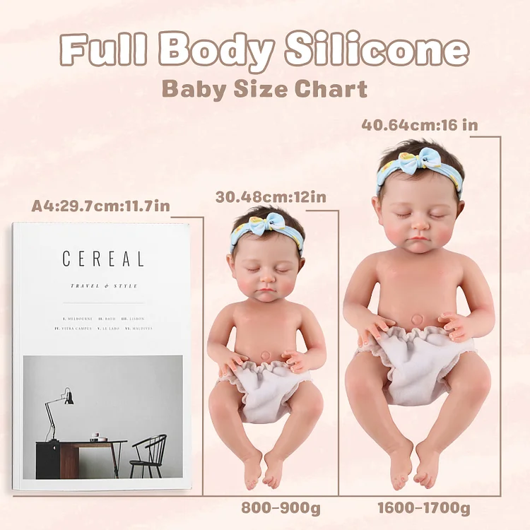 Liors 12"/16" Realistic Silicone Sleeping Baby Little Infant Girl Best Gift for Kids - Image 3